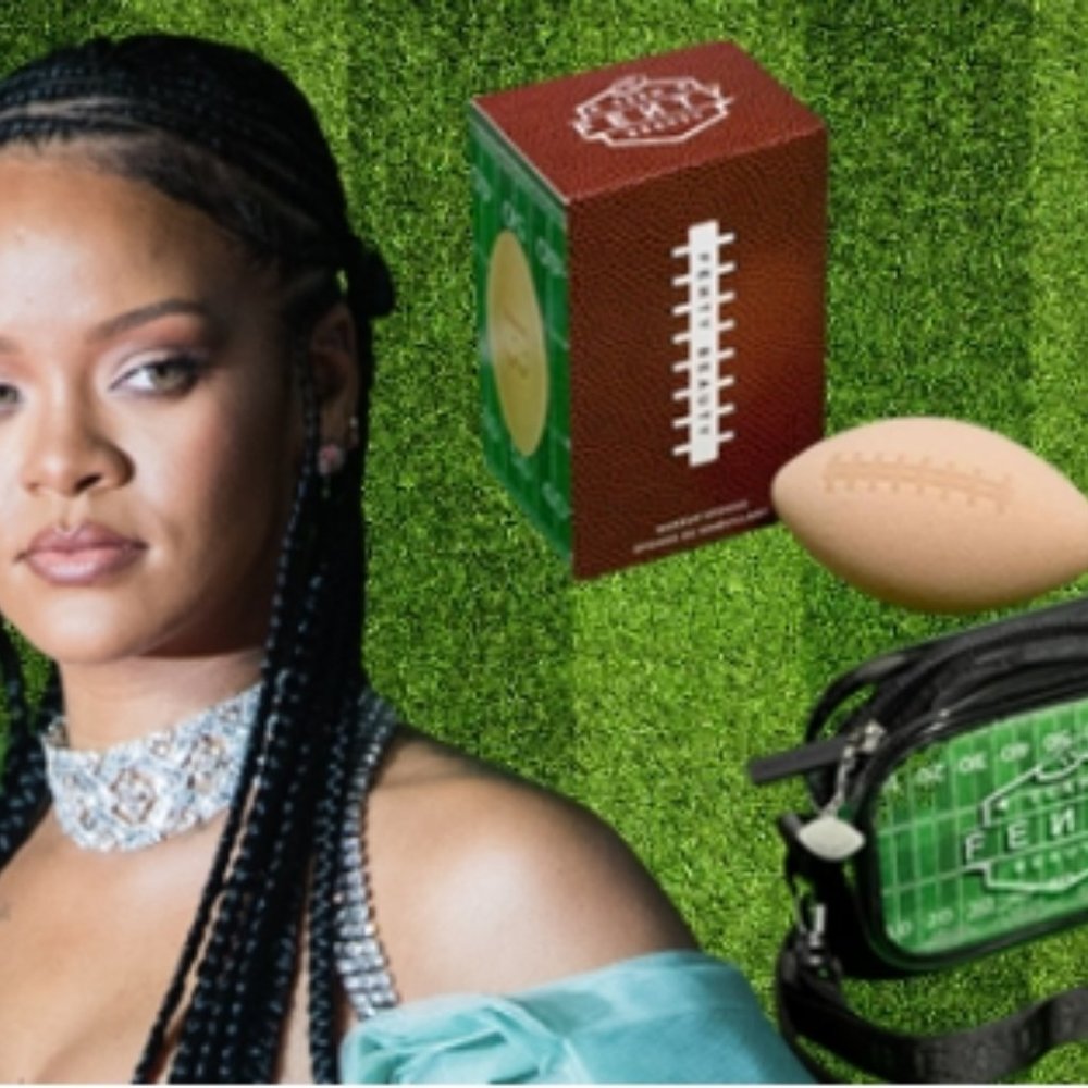 Fenty Beauty Super Bowl LVII Game Day Make up bag and football beauty blender
